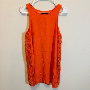 Forever 21 Women's Medium Orange Tank Top with‎ Floral Crochet Trim